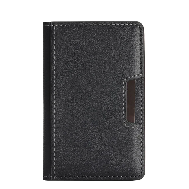 Magnetic Card Slots Holder PU Leather Wallet Sleeve Attachment Phone Stand - Black