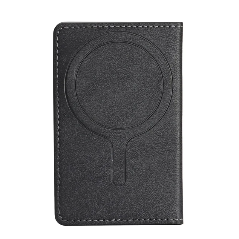 Magnetic Card Slots Holder PU Leather Wallet Sleeve Attachment Phone Stand - Black