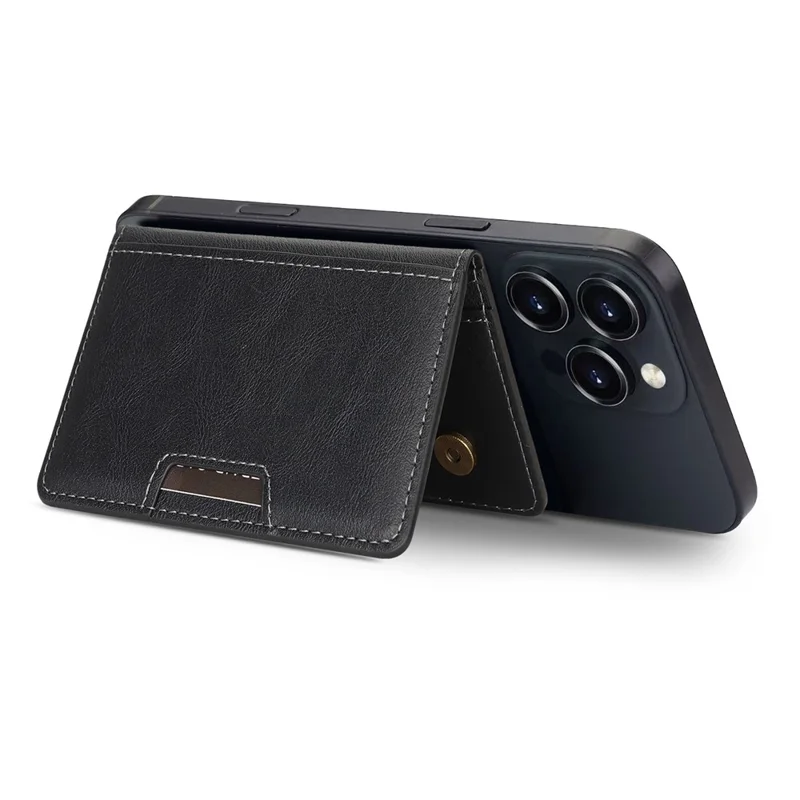 Magnetic Card Slots Holder PU Leather Wallet Sleeve Attachment Phone Stand - Black