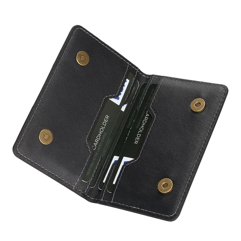 Magnetic Card Slots Holder PU Leather Wallet Sleeve Attachment Phone Stand - Black