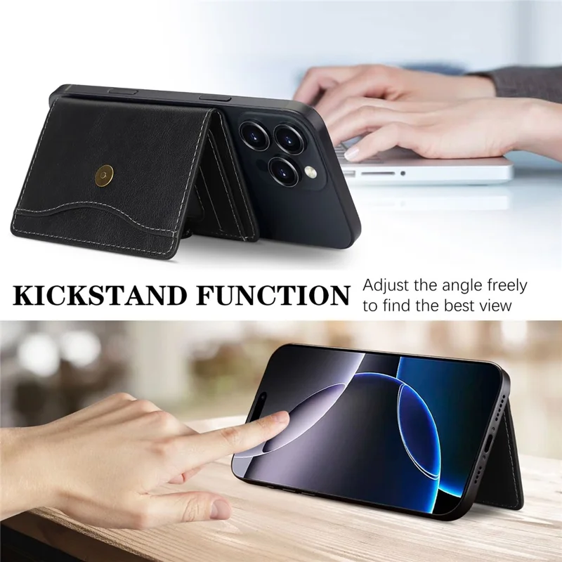 Magnetic Phone Wallet PU Leather Card Holder with Stand Function - Black