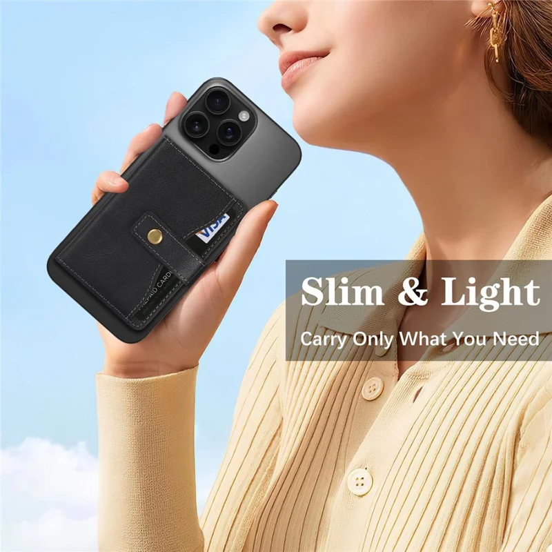 Magnetic Phone Wallet PU Leather Card Holder with Stand Function - Black