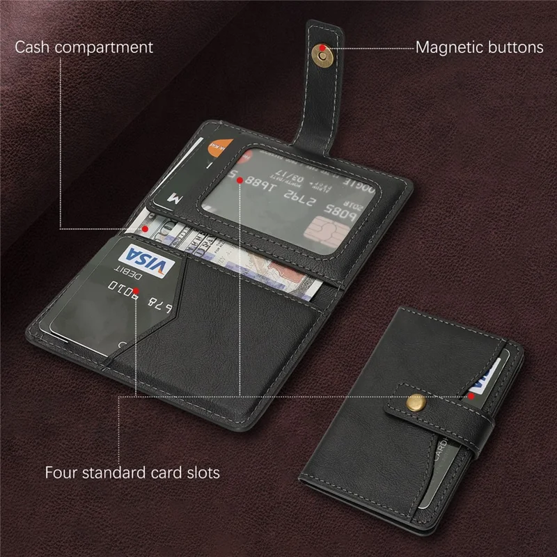 Magnetic Phone Wallet PU Leather Card Holder with Stand Function - Black
