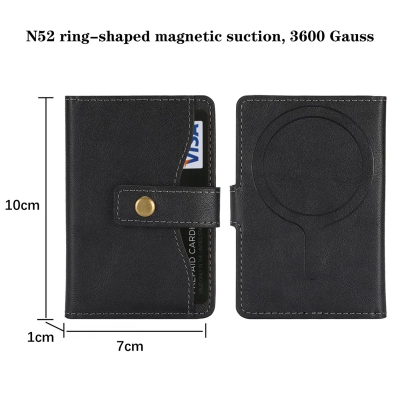 Magnetic Phone Wallet PU Leather Card Holder with Stand Function - Black