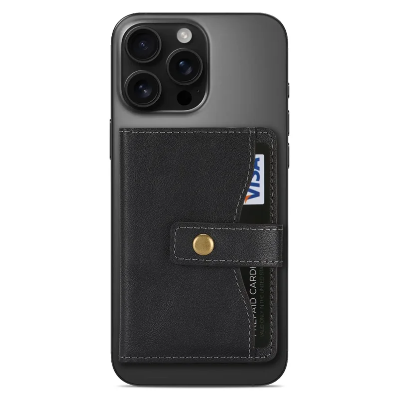 Magnetic Phone Wallet PU Leather Card Holder with Stand Function - Black