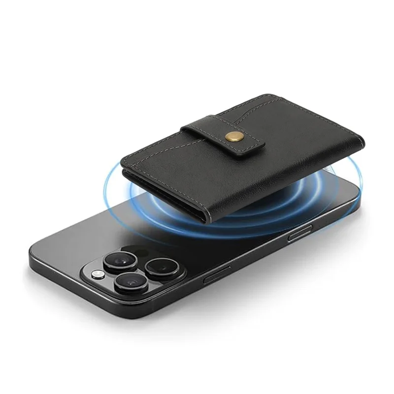 Magnetic Phone Wallet PU Leather Card Holder with Stand Function - Black