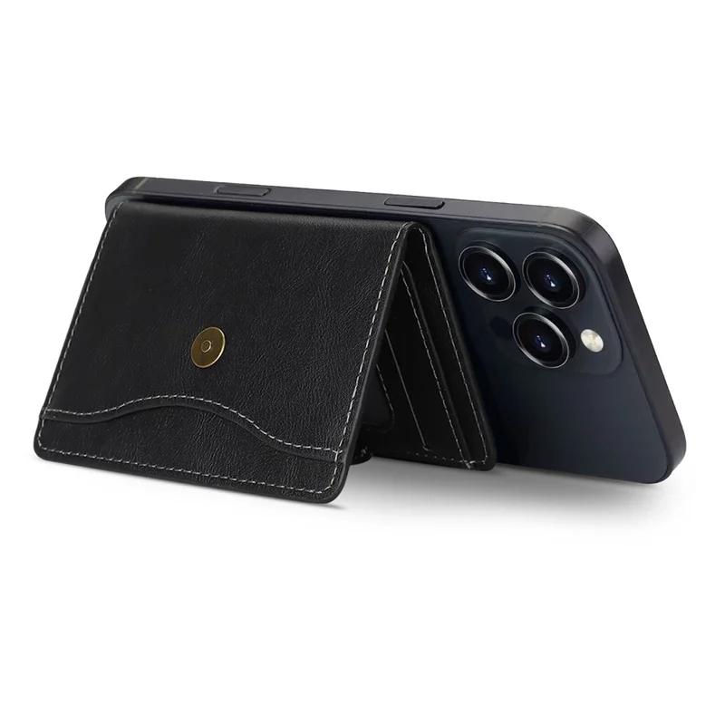 Magnetic Phone Wallet PU Leather Card Holder with Stand Function - Black