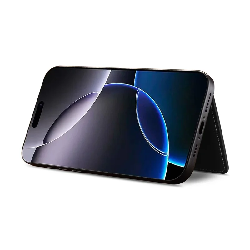Magnetic Phone Wallet PU Leather Card Holder with Stand Function - Black