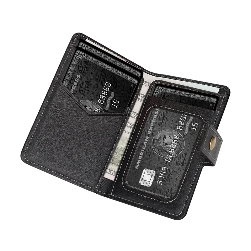 Magnetic Phone Wallet PU Leather Card Holder with Stand Function - Black