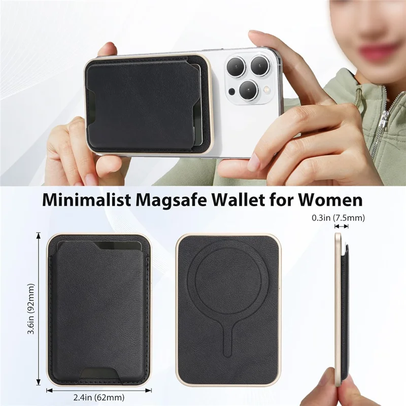 Ultra Thin PU Leather Magnetic Card Wallet Card Holder Compatible with MagSafe Devices - Black