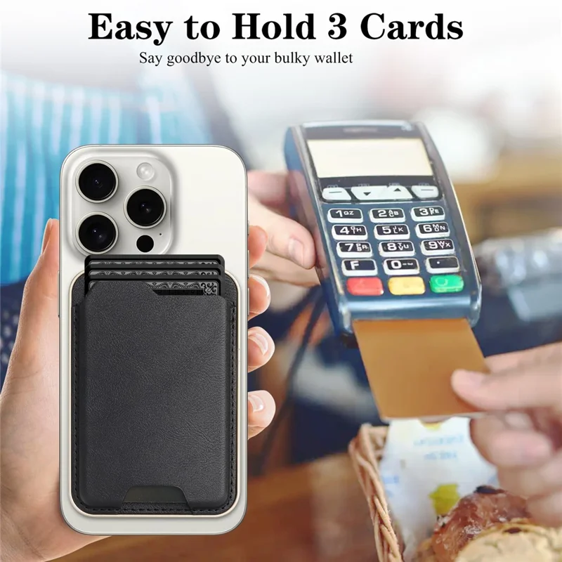 Ultra Thin PU Leather Magnetic Card Wallet Card Holder Compatible with MagSafe Devices - Black