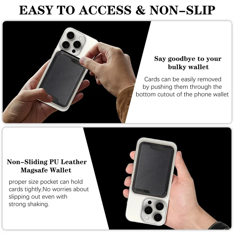 Ultra Thin PU Leather Magnetic Card Wallet Card Holder Compatible with MagSafe Devices - Black