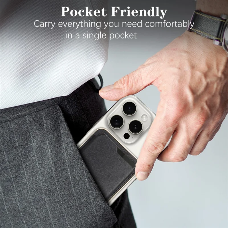 Ultra Thin PU Leather Magnetic Card Wallet Card Holder Compatible with MagSafe Devices - Black
