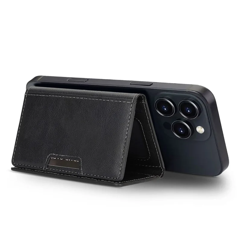 Magnetic Card Holder Tri-Fold PU Leather Wallet Stand Compatible with MagSafe - Black