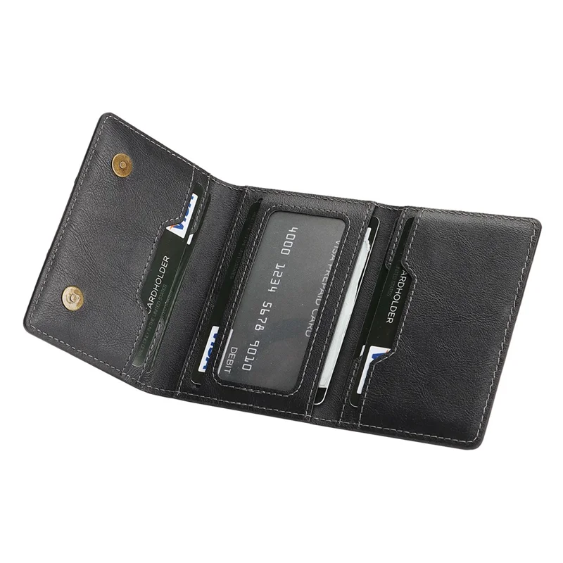 Magnetic Card Holder Tri-Fold PU Leather Wallet Stand Compatible with MagSafe - Black