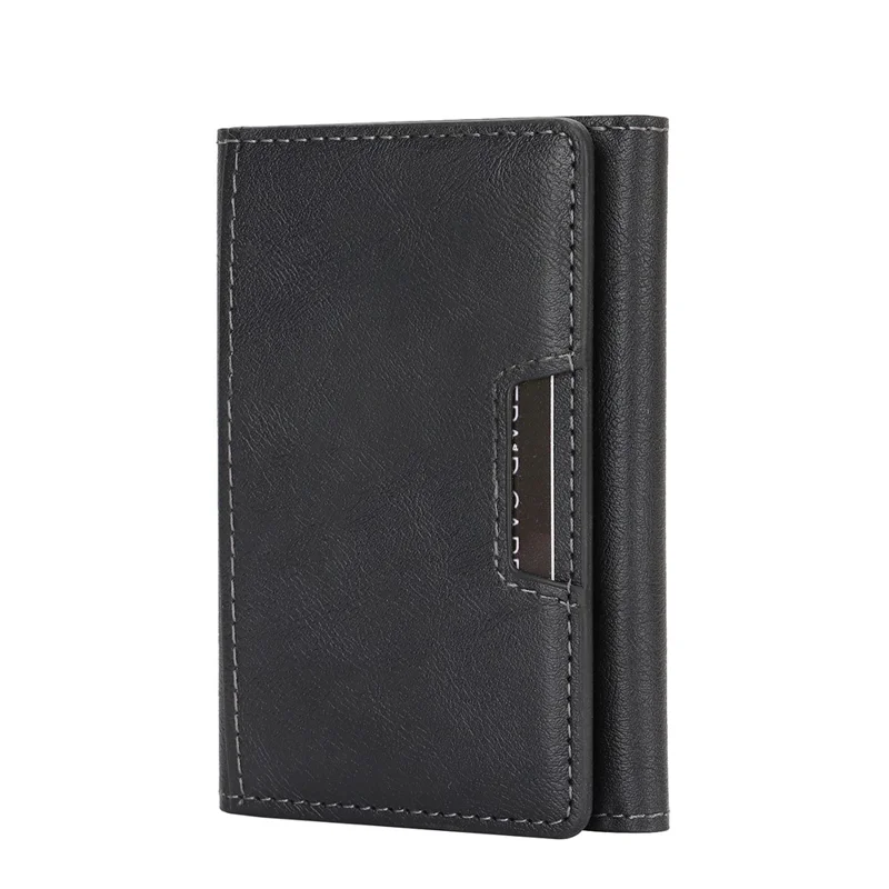 Magnetic Card Holder Tri-Fold PU Leather Wallet Stand Compatible with MagSafe - Black