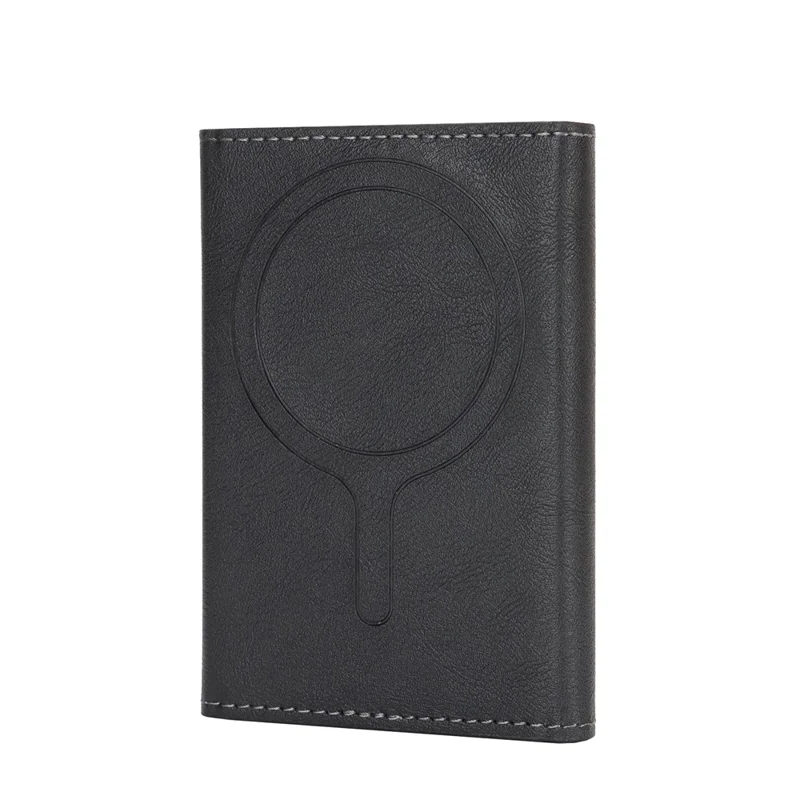 Magnetic Card Holder Tri-Fold PU Leather Wallet Stand Compatible with MagSafe - Black
