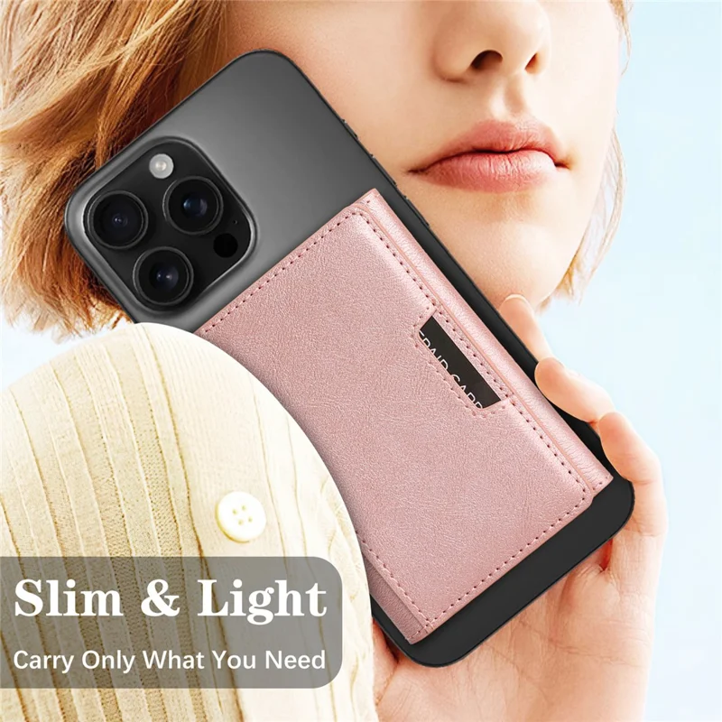 Magnetic Card Holder Tri-Fold PU Leather Wallet Stand Compatible with MagSafe - Pink