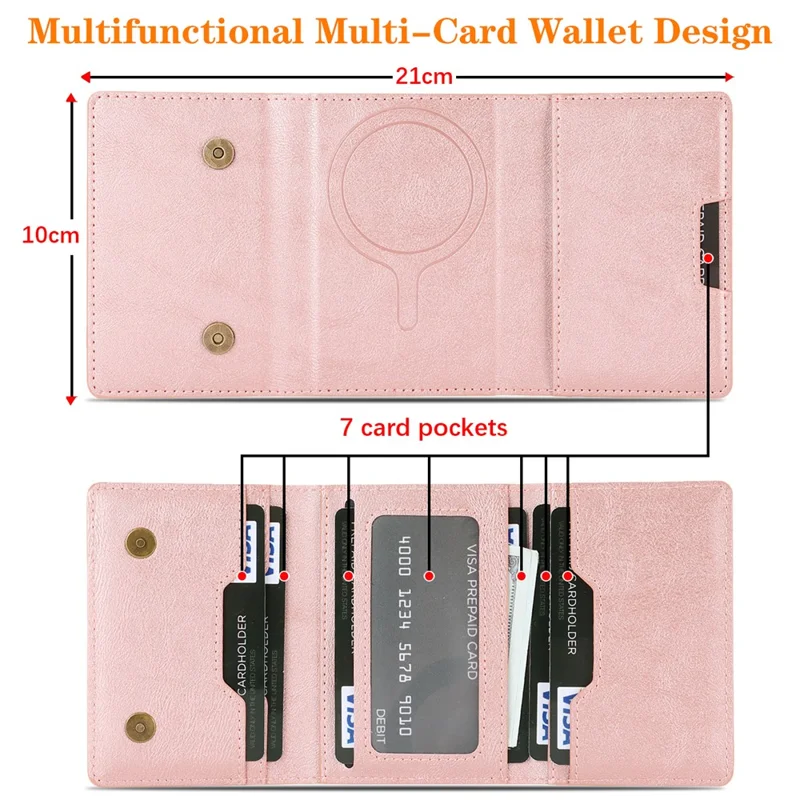 Magnetic Card Holder Tri-Fold PU Leather Wallet Stand Compatible with MagSafe - Pink