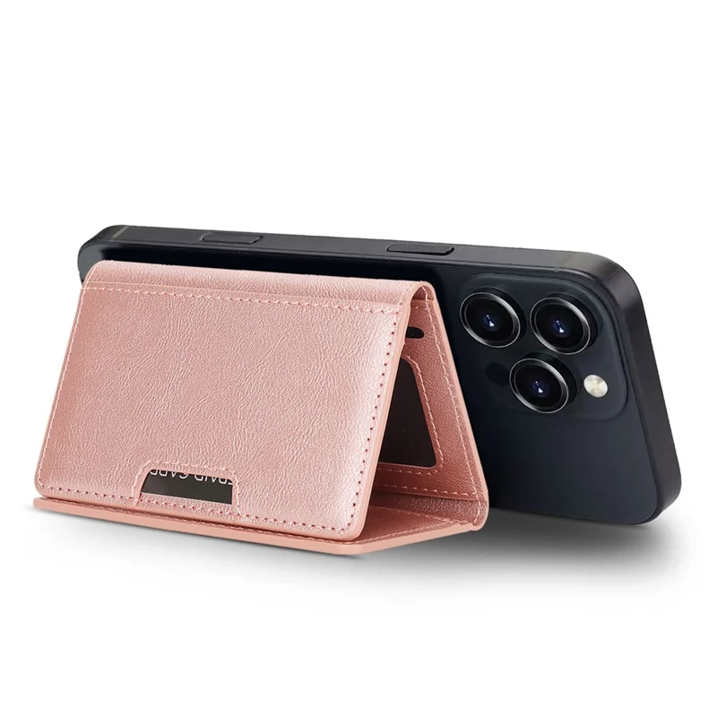 Magnetic Card Holder Tri-Fold PU Leather Wallet Stand Compatible with MagSafe - Pink