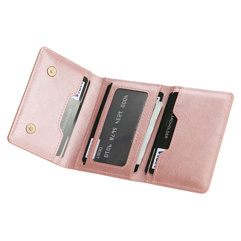 Magnetic Card Holder Tri-Fold PU Leather Wallet Stand Compatible with MagSafe - Pink