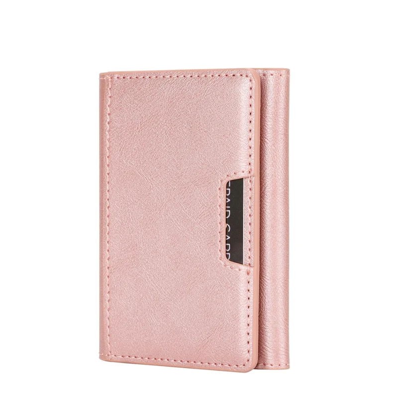 Magnetic Card Holder Tri-Fold PU Leather Wallet Stand Compatible with MagSafe - Pink