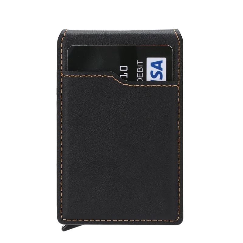 Magnetic Phone Wallet Card Organizer for iPhone 12-17 Series PU Leather Card Holder with Stand - Black