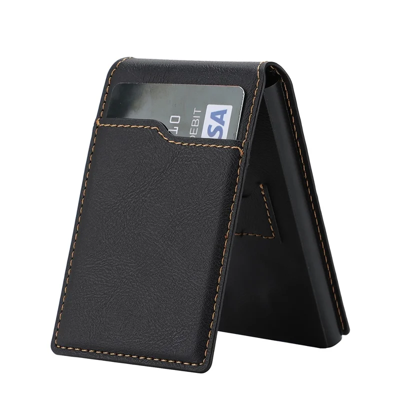 Magnetic Phone Wallet Card Organizer for iPhone 12-17 Series PU Leather Card Holder with Stand - Black