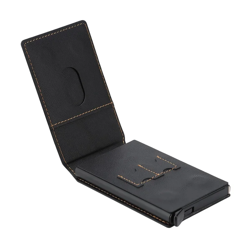Magnetic Phone Wallet Card Organizer for iPhone 12-17 Series PU Leather Card Holder with Stand - Black
