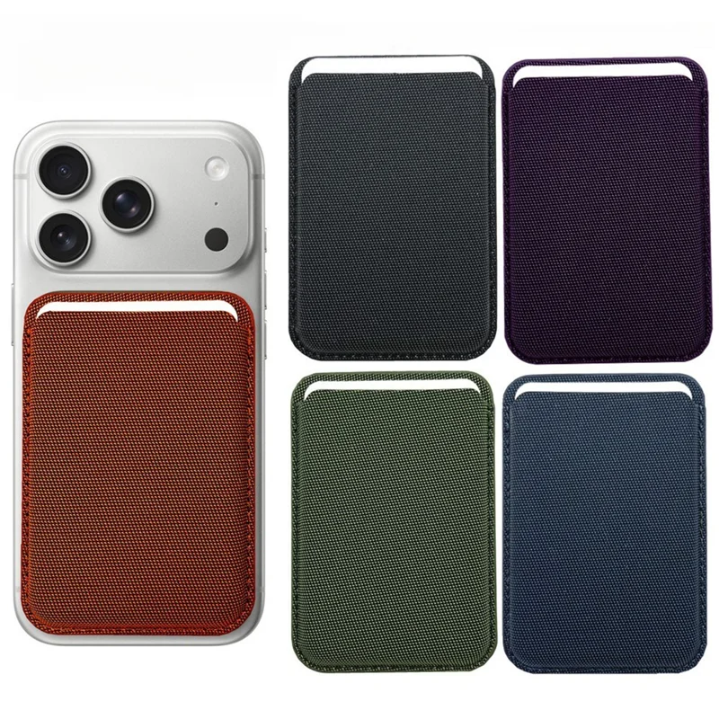 Magnetic Card Wallet Tech Fabric Card Holder for iPhone 17 Series Slim Credit Card Case - Brown