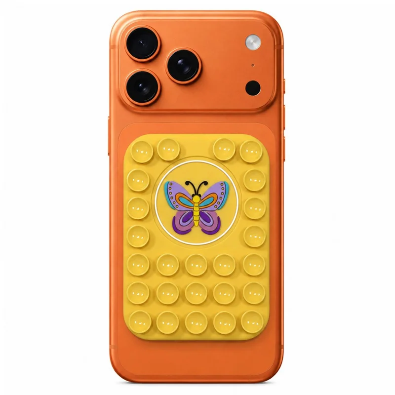 Butterfly Pattern Magnetic Suction Cup Phone Mount Compatible with MagSafe Case Silicone Sticky Grip Holder - Yellow