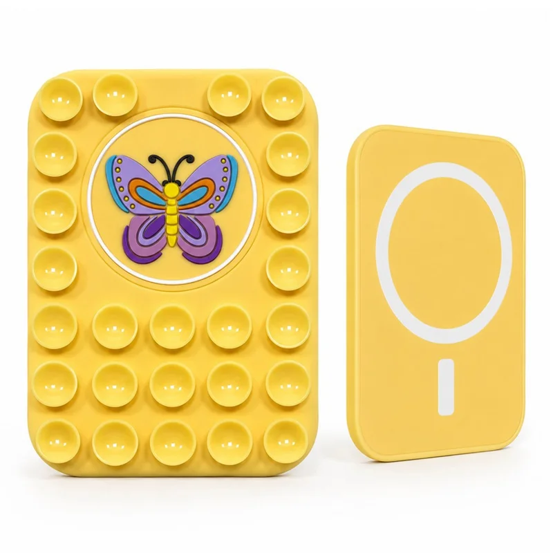 Butterfly Pattern Magnetic Suction Cup Phone Mount Compatible with MagSafe Case Silicone Sticky Grip Holder - Yellow