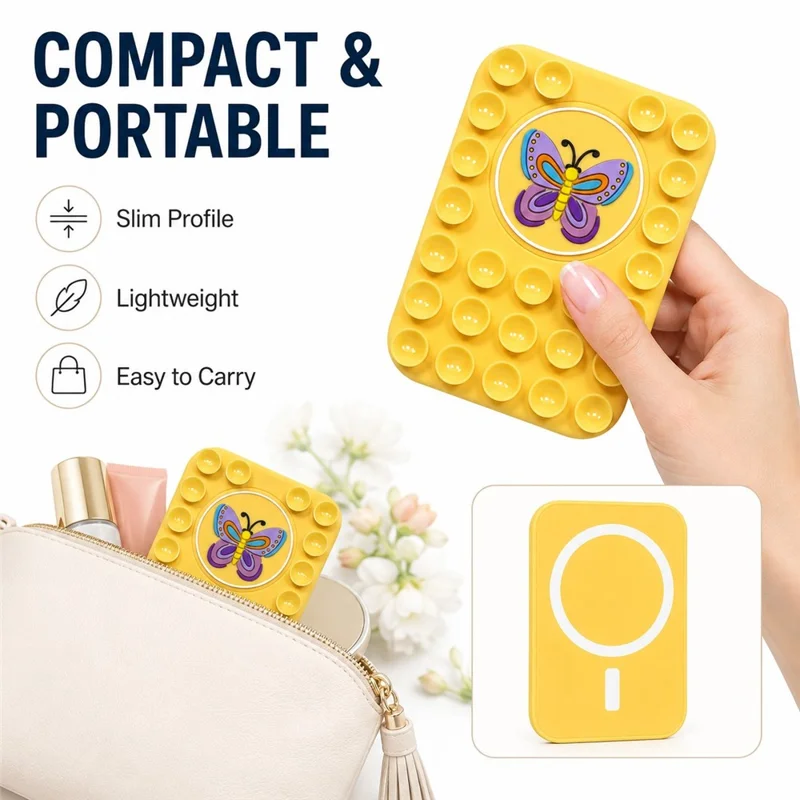 Butterfly Pattern Magnetic Suction Cup Phone Mount Compatible with MagSafe Case Silicone Sticky Grip Holder - Yellow