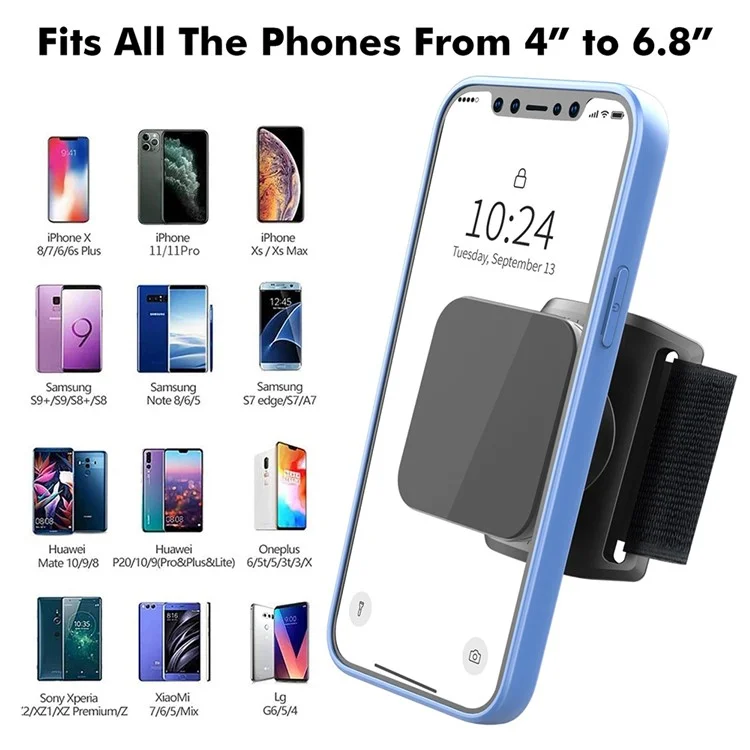 HL-148C Magnetic Adsorption 360 Degree Rotatable Phone Holder Mount with Wrist Band for Outdoor Sports