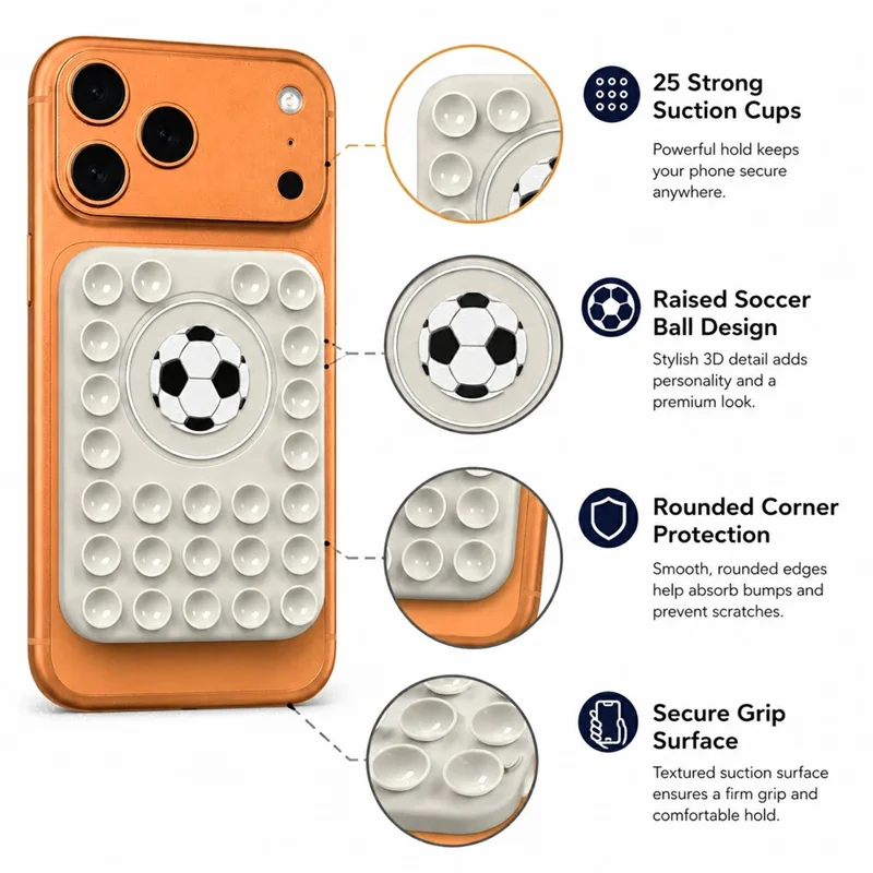 Football Pattern Magnetic Suction Cup Phone Mount Compatible with MagSafe Case Silicone Sticky Grip Holder - Black