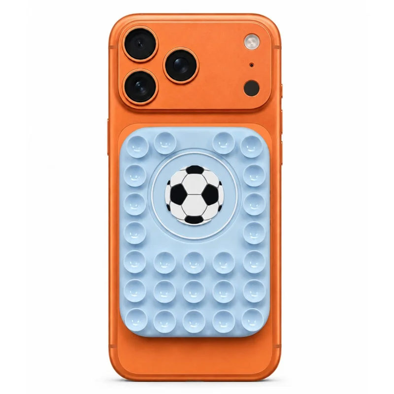 Football Pattern Magnetic Suction Cup Phone Mount Compatible with MagSafe Case Silicone Sticky Grip Holder - Baby Blue