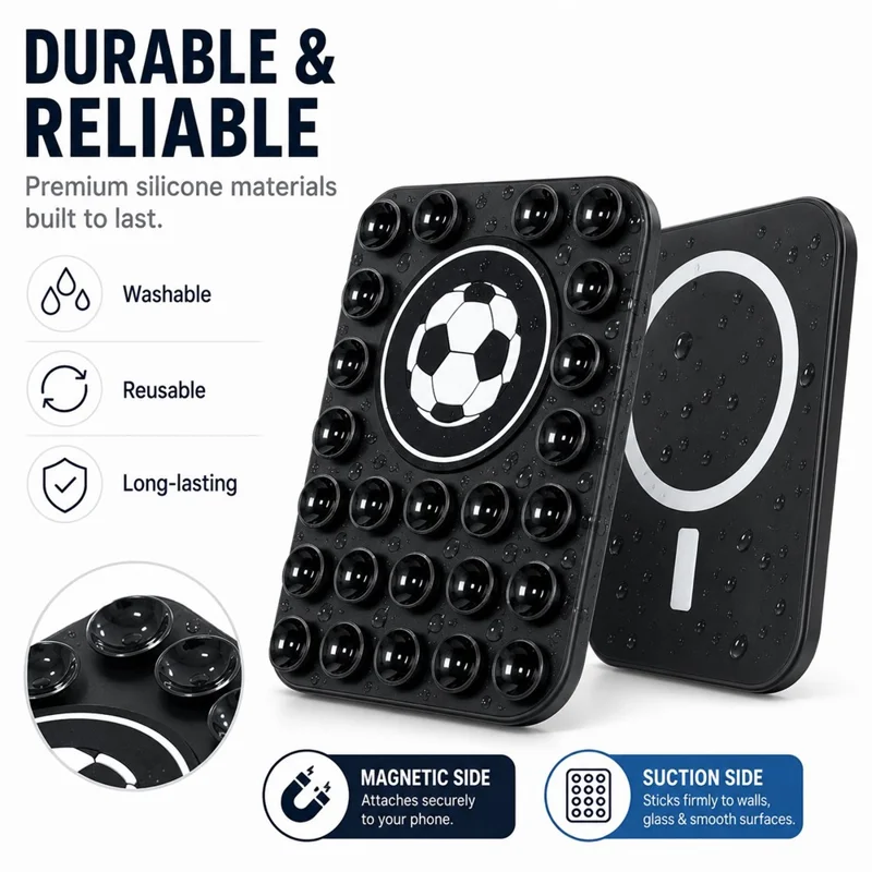 Football Pattern Magnetic Suction Cup Phone Mount Compatible with MagSafe Case Silicone Sticky Grip Holder - Baby Blue