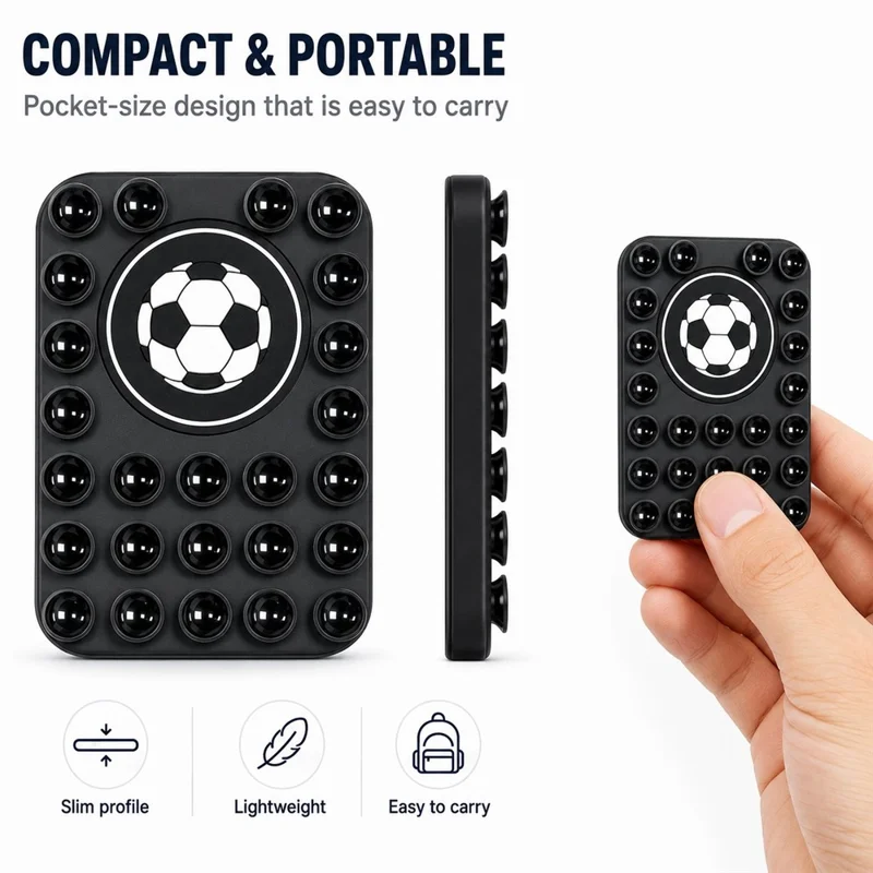 Football Pattern Magnetic Suction Cup Phone Mount Compatible with MagSafe Case Silicone Sticky Grip Holder - Baby Blue