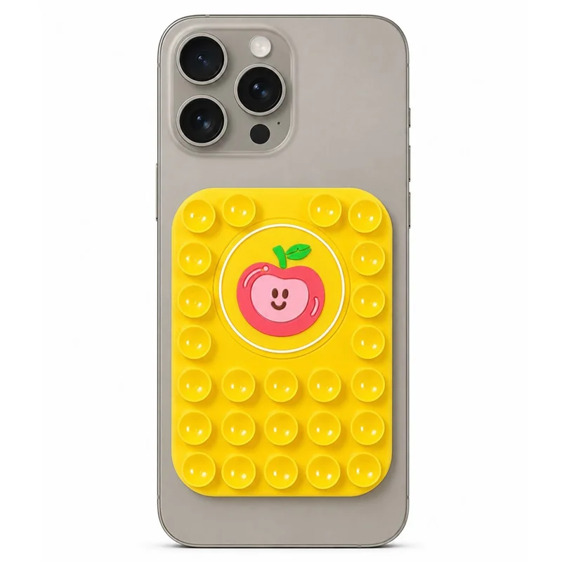 Apple Pattern Magnetic Suction Cup Phone Mount Compatible with MagSafe Case Silicone Sticky Grip Holder - Yellow