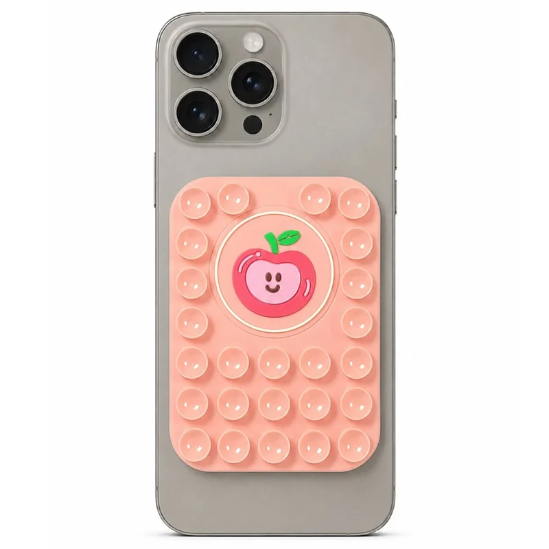 Apple Pattern Magnetic Suction Cup Phone Mount Compatible with MagSafe Case Silicone Sticky Grip Holder - Light Pink