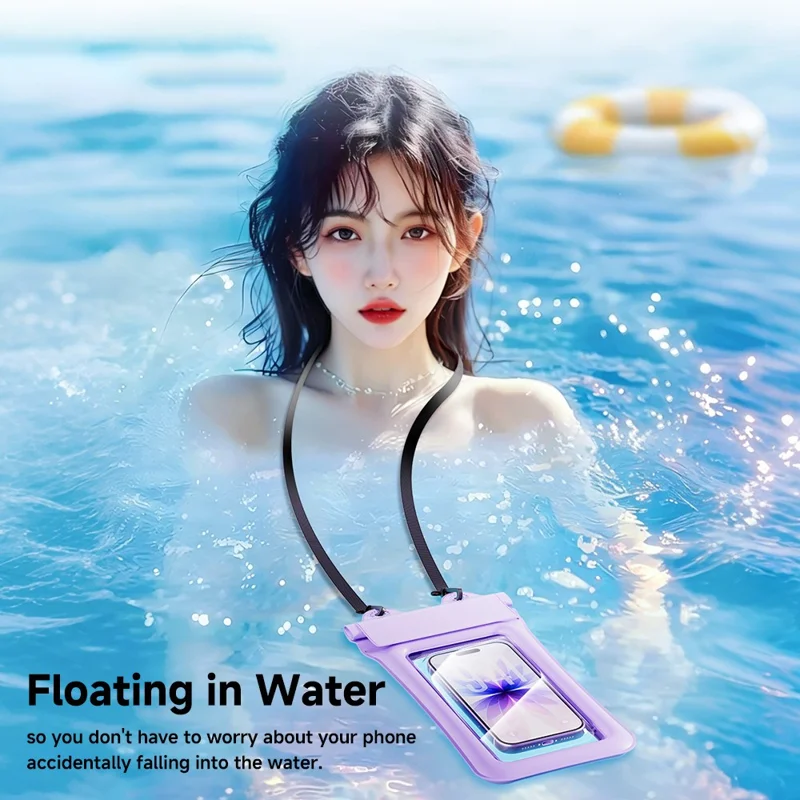 ESSAGER ES-FSD04 Waterproof Phone Pouch IPX8 Floating Airbag Design Clear Touch Screen Underwater Case - Purple