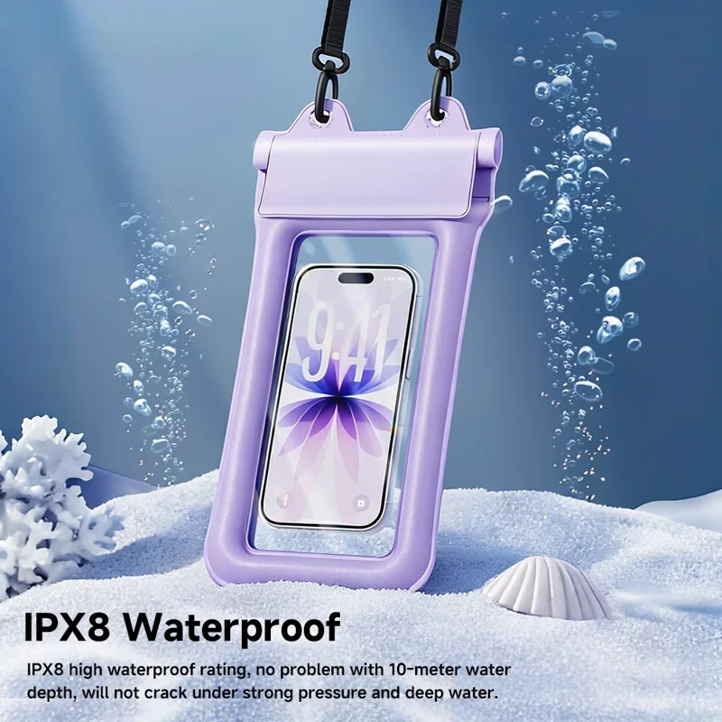 ESSAGER ES-FSD04 Waterproof Phone Pouch IPX8 Floating Airbag Design Clear Touch Screen Underwater Case - Purple