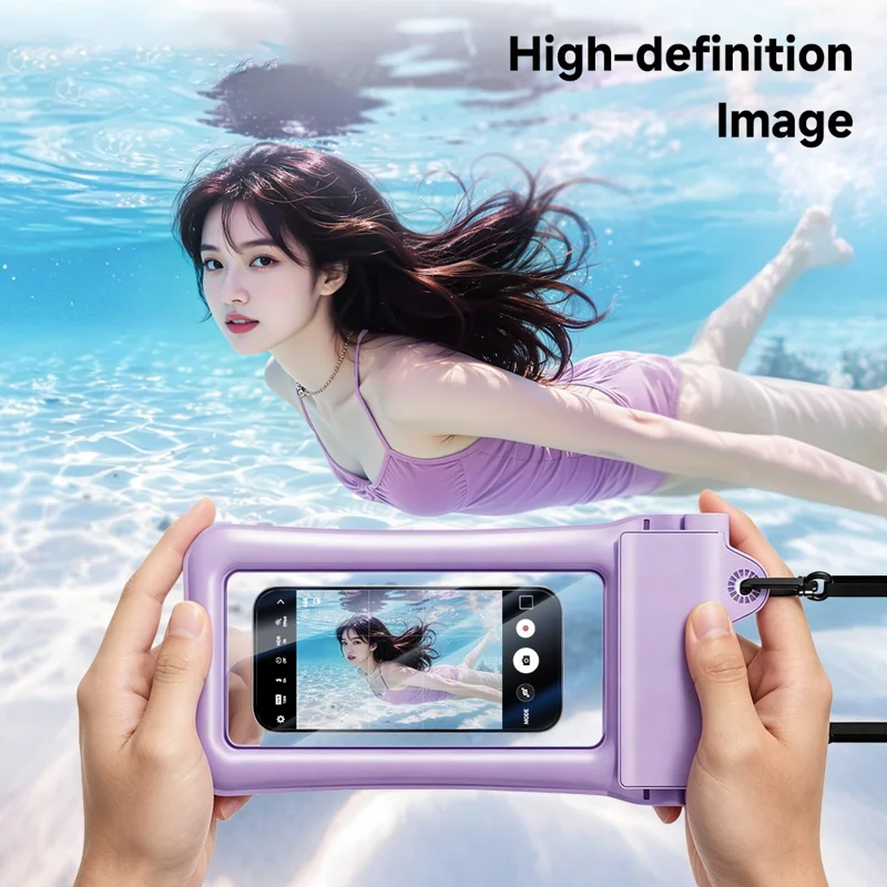 ESSAGER ES-FSD04 Waterproof Phone Pouch IPX8 Floating Airbag Design Clear Touch Screen Underwater Case - Purple