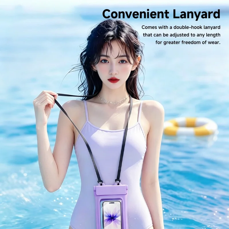 ESSAGER ES-FSD04 Waterproof Phone Pouch IPX8 Floating Airbag Design Clear Touch Screen Underwater Case - Purple