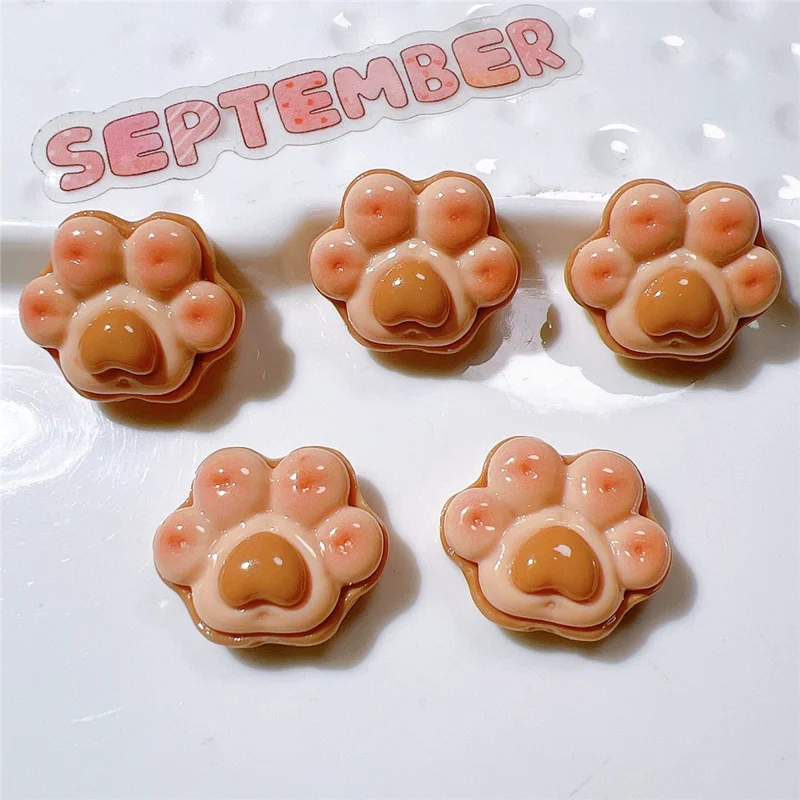 50Pcs DIY Craft Cat Paw Charms PC Decorations for Phone Case Cup Hair Accessories - Coffee