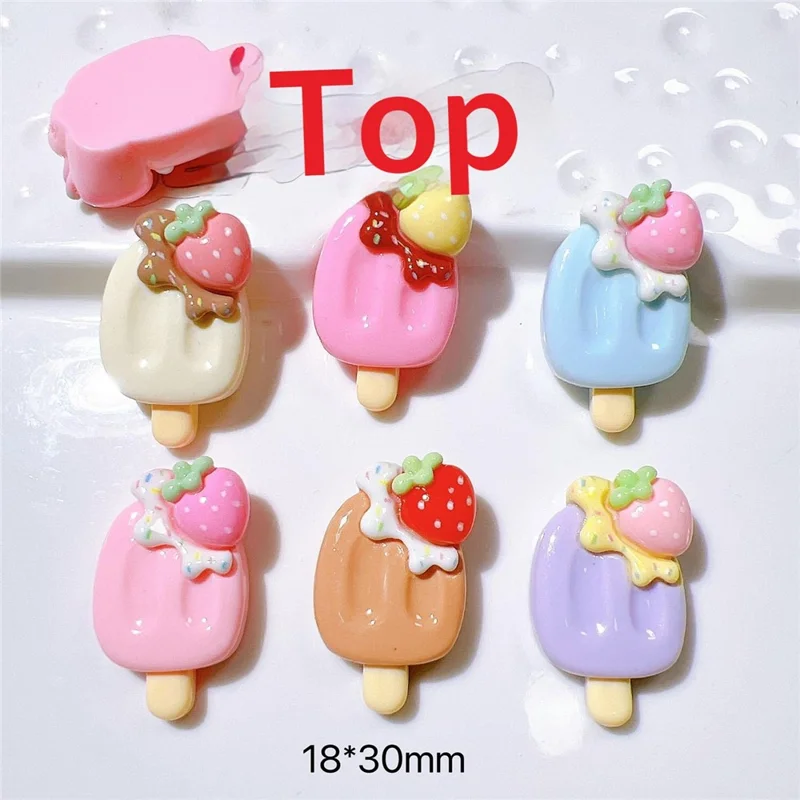 50Pcs DIY Ice Cream Popsicle Charms Strawberry PC Decorations for Phone Case Hair Accessories - Pink