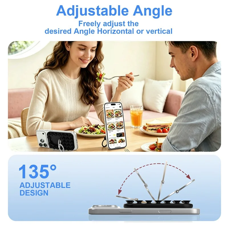 Soporte de Teléfono Magnético con Ventosas 2 en 1, Soporte con Anillo Plegable de Silicona Compatible con MagSafe - Negro