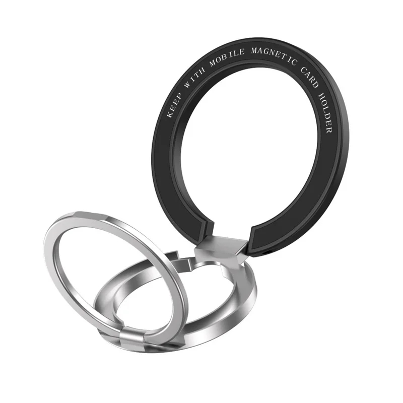 Magnetic Ring Stand 360° Rotation Foldable Finger Grip Dual-Axis Zinc Alloy Phone Kickstand - Black