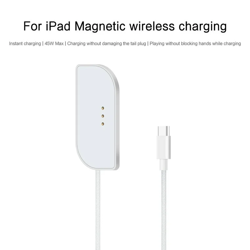 Magnetic Wireless Charger for iPad Pro 12.9 (2022) / (2021) / (2020) / (2018) PD Fast Charging Type-C Nylon Braided Cable - White