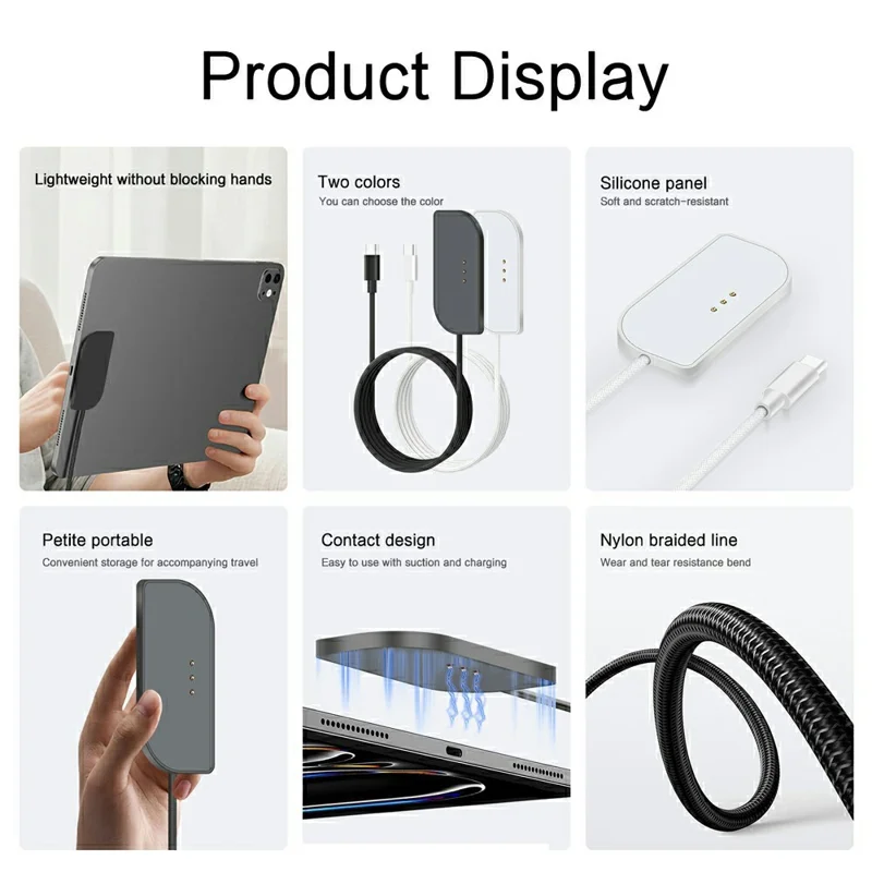 Magnetic Wireless Charger for iPad Pro 12.9 (2022) / (2021) / (2020) / (2018) PD Fast Charging Type-C Nylon Braided Cable - White
